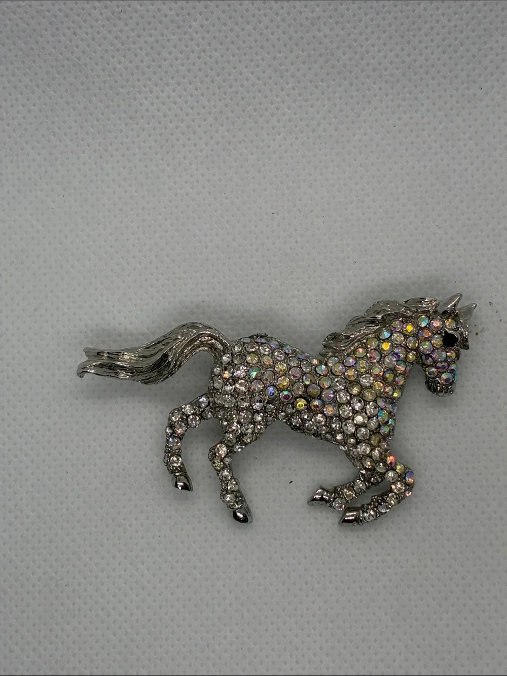 Aurora Crystal Horse Brooch - Silver Tone